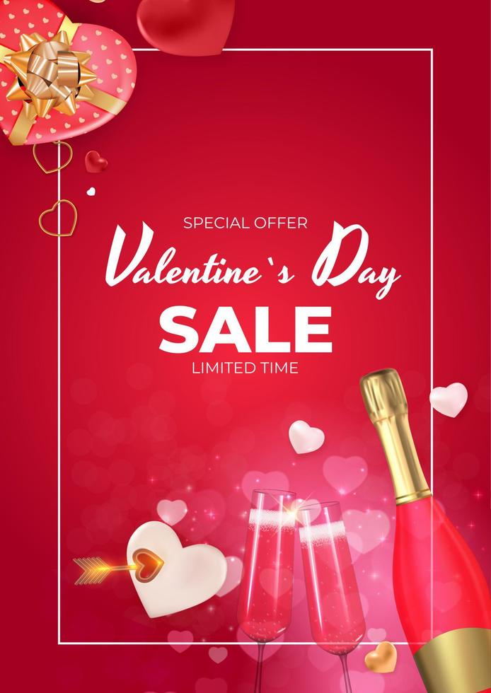 Valentine's Day Holiday Gift Card Background Realistic Design. Template for advertising, web, social media and fashion ads. Poster, flyer, greeting card, header for website Vector Illustration EPS10