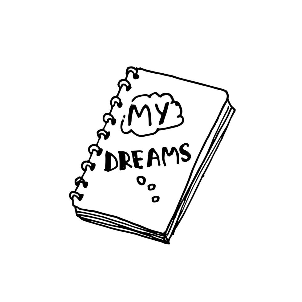 Vector illustration of a notebook with my dreams text. Drawing.