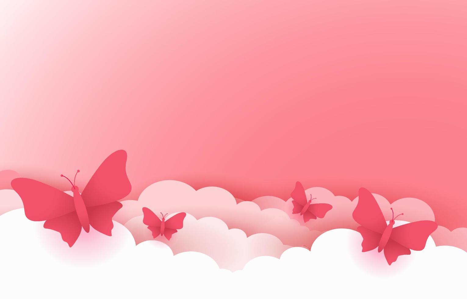 nice pink background with clouds and butterflies vector