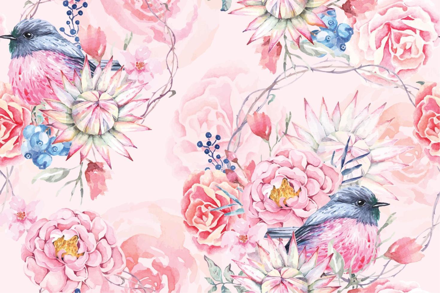 Seamless pattern of Blooming flowers with watercolor 21 vector