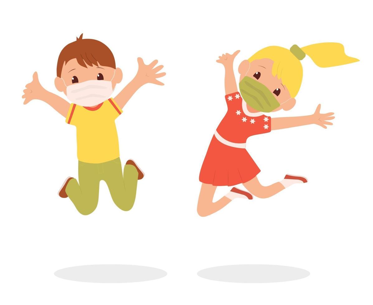 Concept of happy jumping children. Vector flat Illustration