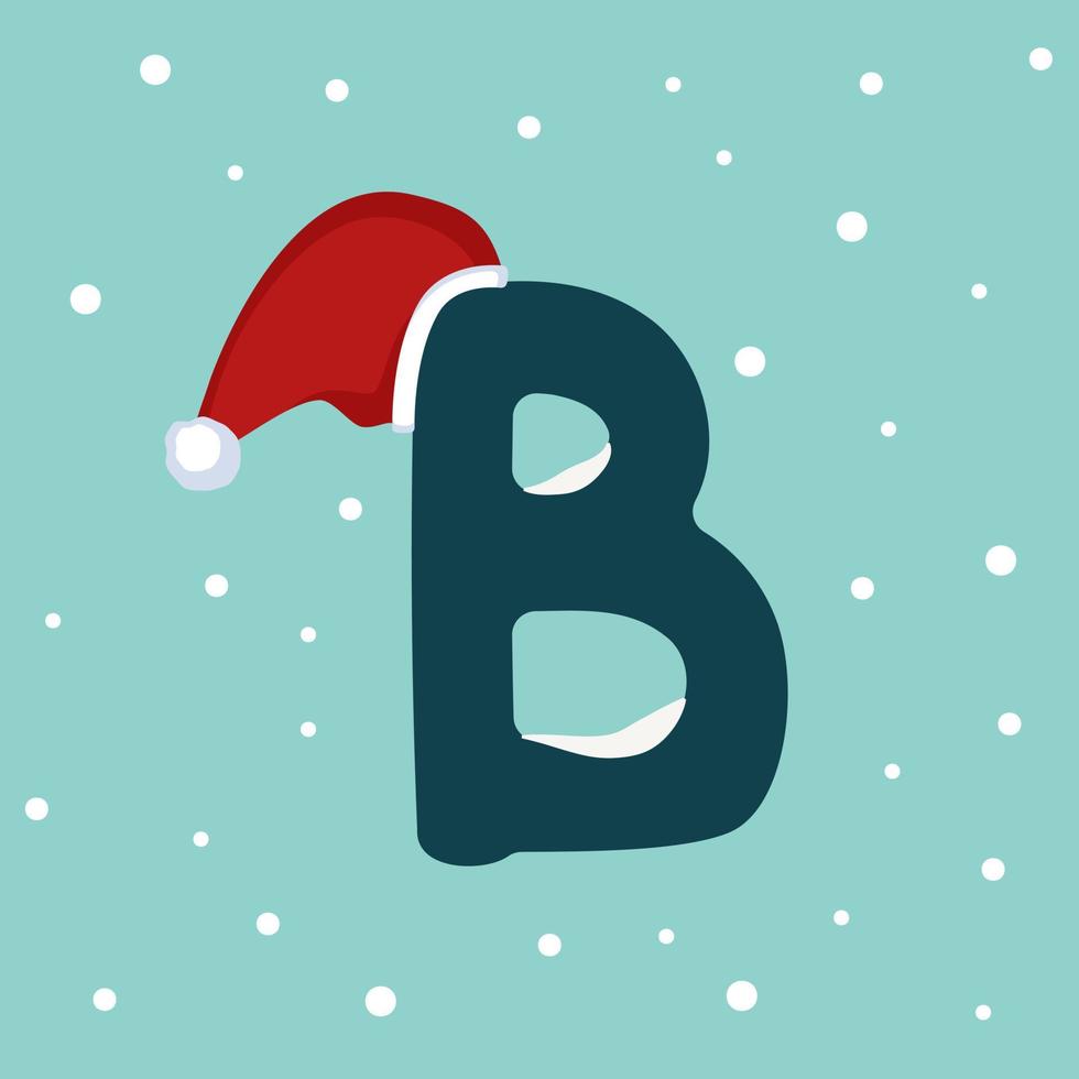 Letter B with snow and red Santa Claus hat vector