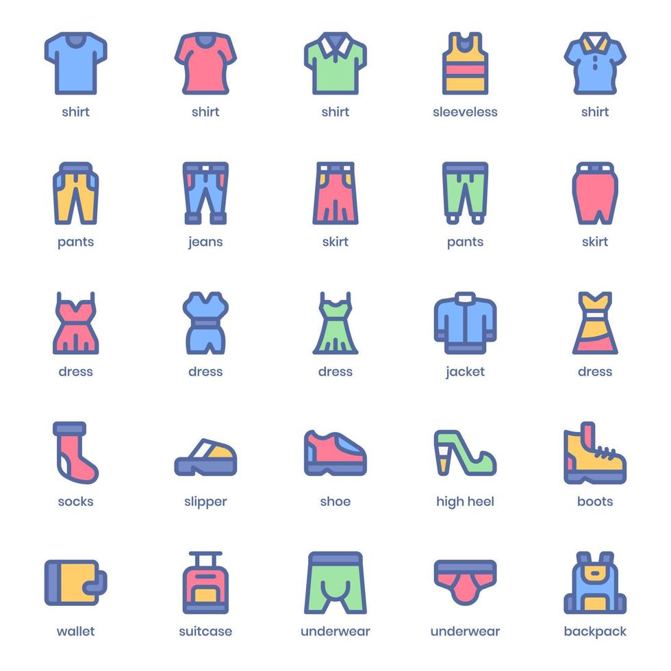 paquete de iconos de moda y ropa para el diseño de su sitio web, logotipo, aplicación, ui. icono de moda y ropa diseño de color lineal. Ilustración de gráficos vectoriales y trazo editable. vector