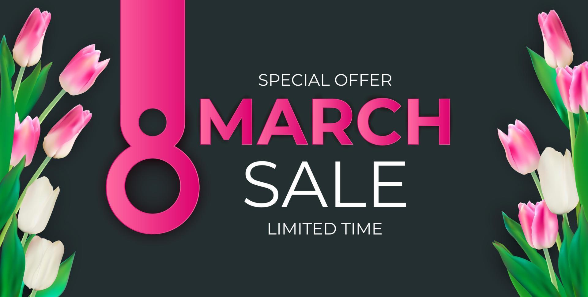 8 March sale banner Background Design. Template for advertising, web, social media and fashion ads. Poster, flyer, greeting card, header for website Vector Illustration. EPS10