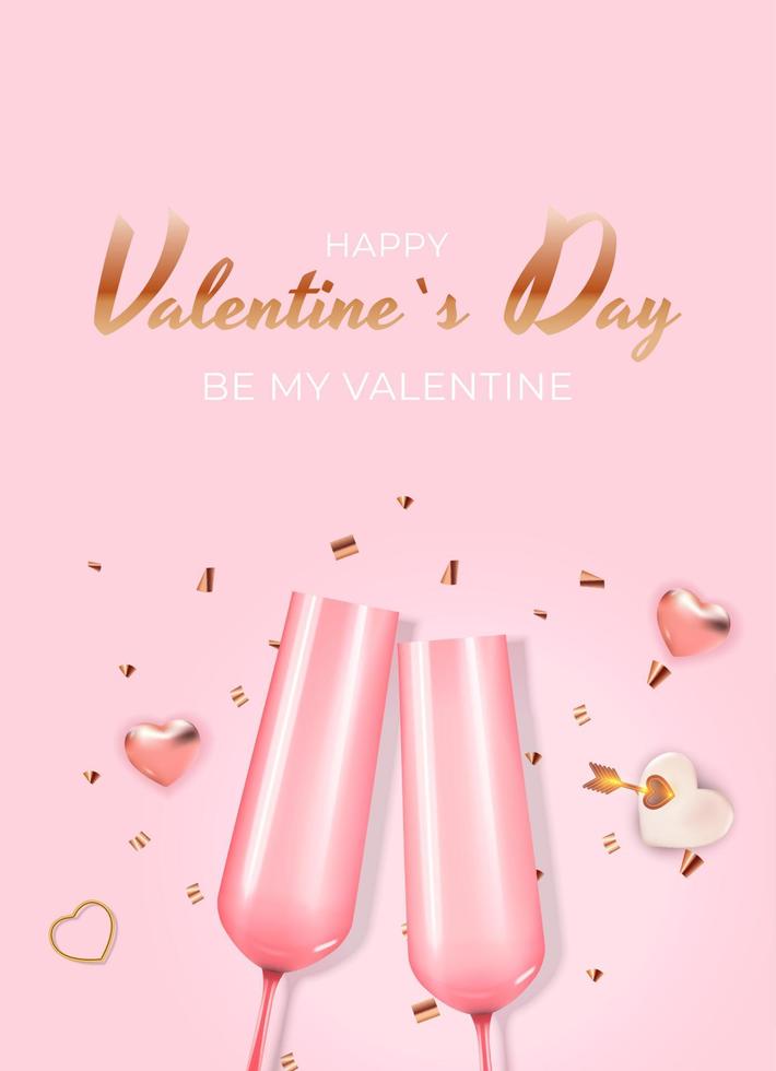 Valentine s Day Holiday Gift Card Background Realistic Design. Template for advertising, web, social media and fashion ads. Poster, flyer, greeting card, header for website Vector Illustration