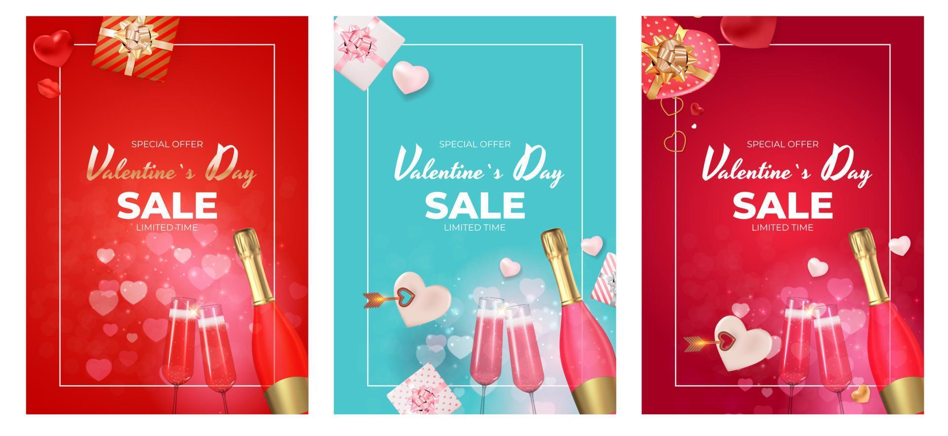 Valentine's Day Holiday Gift Card Background Realistic Design. Template for advertising, web, social media and fashion ads. Poster, flyer, greeting card, header for website Vector Illustration EPS10