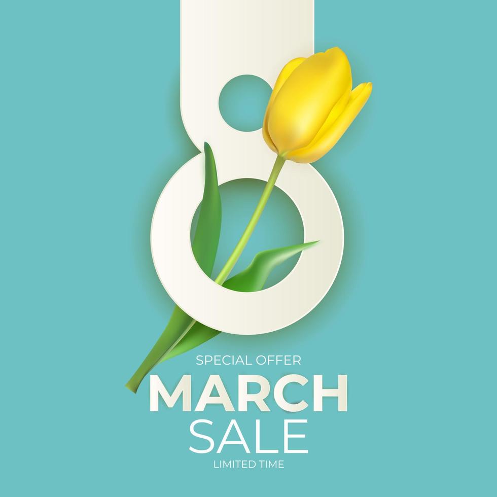 8 March sale banner Background Design. Template for advertising, web, social media and fashion ads. Poster, flyer, greeting card, header for website Vector Illustration. EPS10