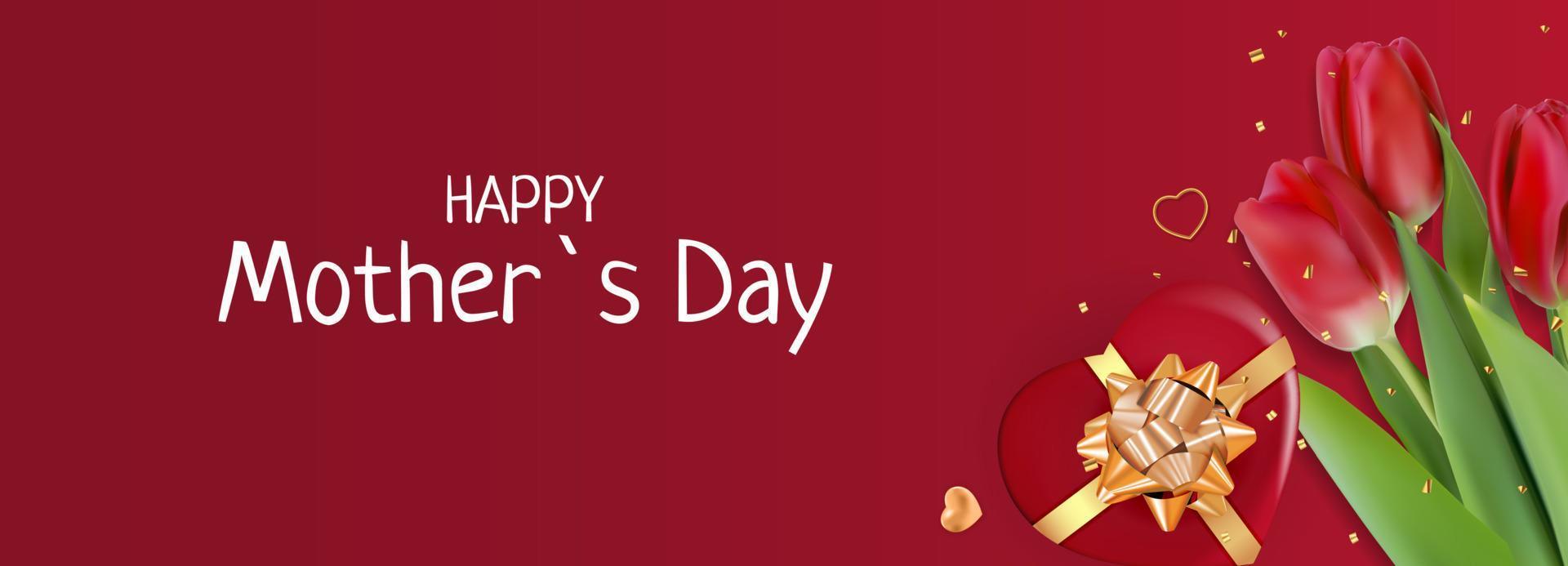 Happy Mother s Day Card with Realistic Tulip Flowers. vector