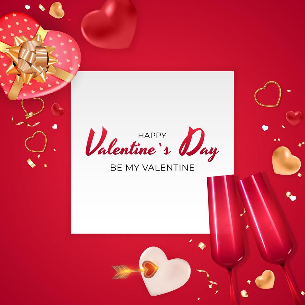 Valentine s Day Holiday Gift Card Background Realistic Design. Template for advertising, web, social media and fashion ads. Poster, flyer, greeting card, header for website Vector Illustration EPS10