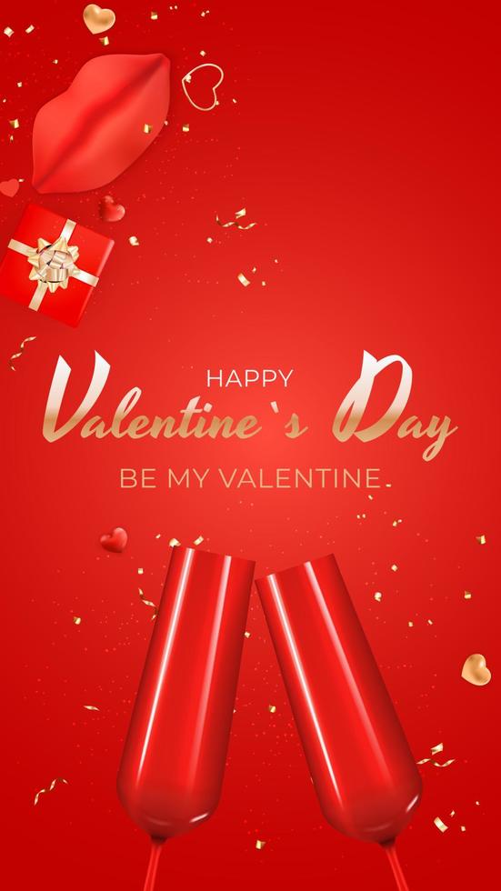 Valentine s Day Holiday Gift Card Background Realistic Design. Template for advertising, web, social media and fashion ads. Poster, flyer, greeting card, header for website Vector Illustration