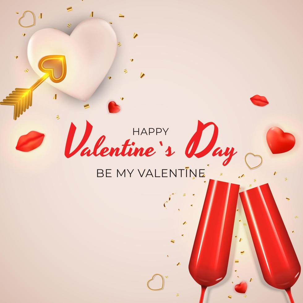 Valentine s Day Holiday Gift Card Background Realistic Design. Template for advertising, web, social media and fashion ads. Poster, flyer, greeting card, header for website Vector Illustration