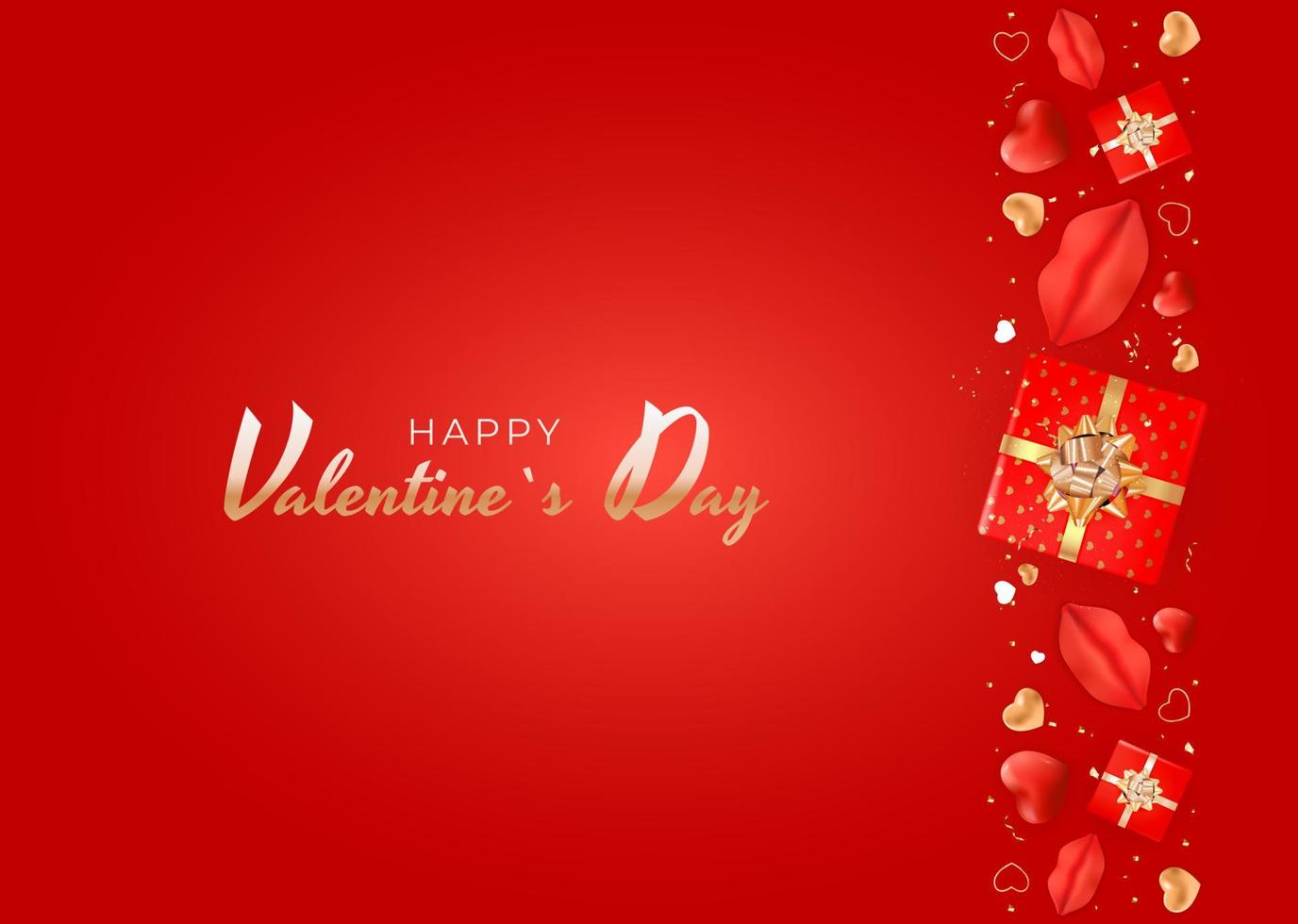 Valentine s Day Background Design with Realistic Lips and Hearts.. Template for advertising, web, social media and fashion ads. Poster, flyer, greeting card. Vector Illustration EPS10