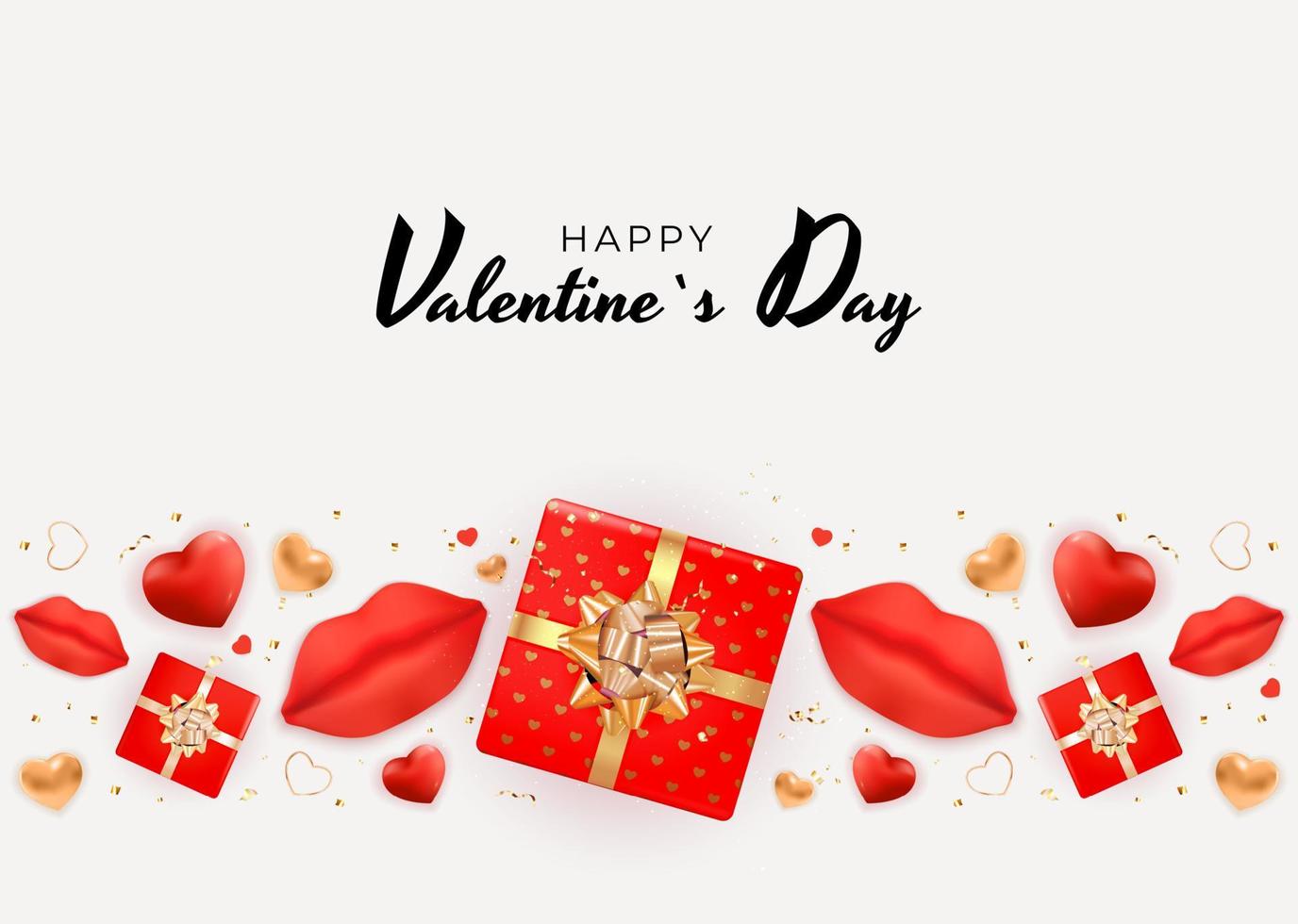 Valentine s Day Background Design with Realistic Lips and Hearts.. Template for advertising, web, social media and fashion ads. Poster, flyer, greeting card. Vector Illustration EPS10
