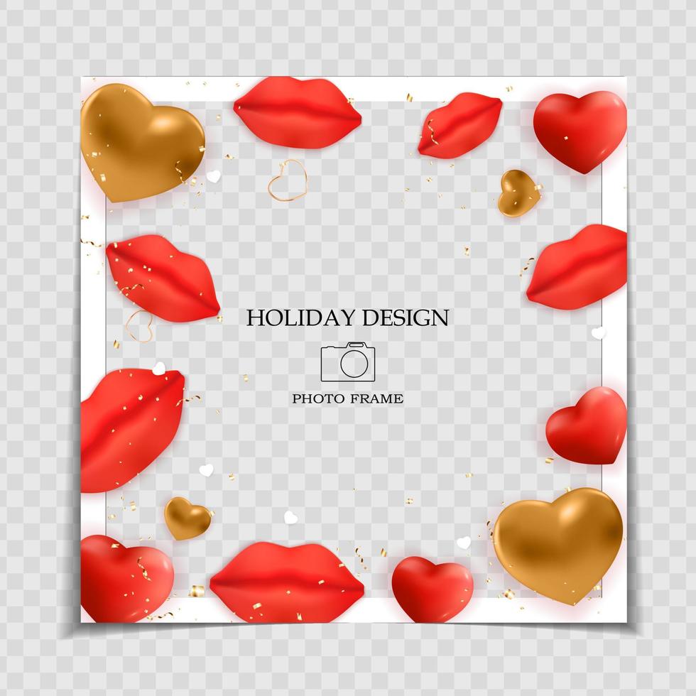 Holiday Background Photo Frame Template. Valentine s Day Love Concept for post in Social Network. Vector Illustration EPS10