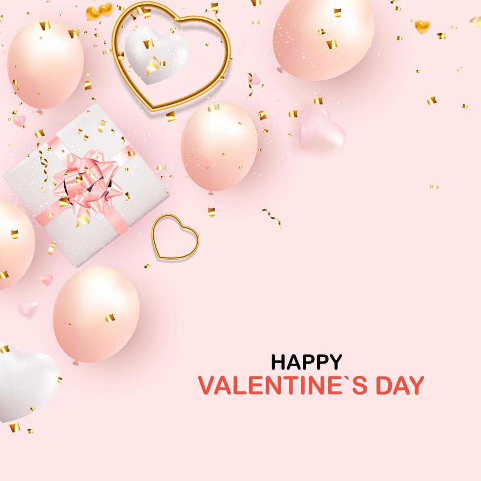 Valentine s Day Background Design with Realistic Gift Box and Heart. Template for advertising, web, social media and fashion ads. Poster, flyer, greeting card. Vector Illustration EPS10