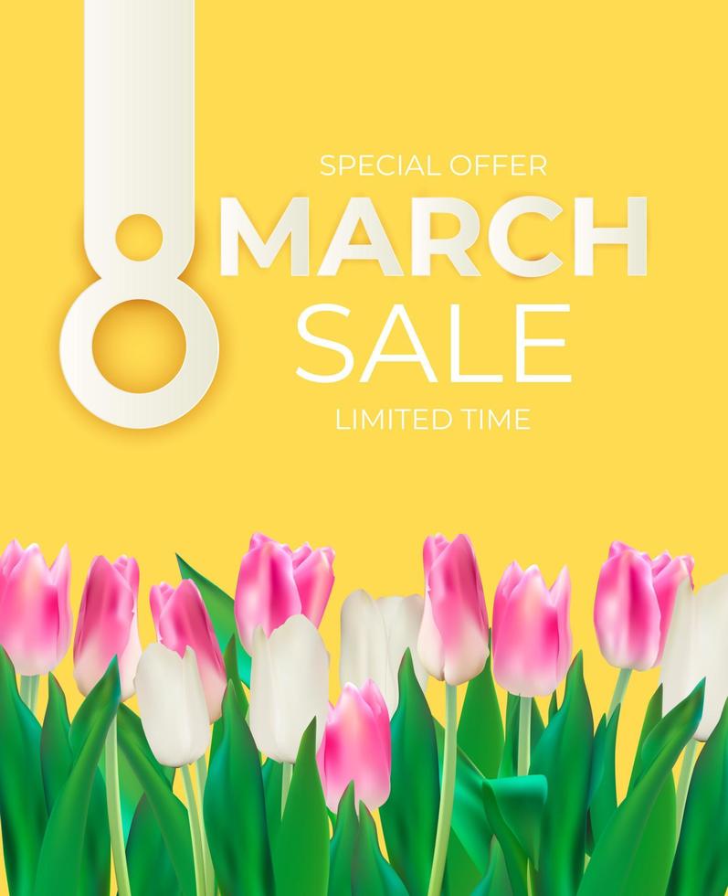 8 March sale banner Background Design. Template for advertising, web, social media and fashion ads. Poster, flyer, greeting card, header for website Vector Illustration. EPS10