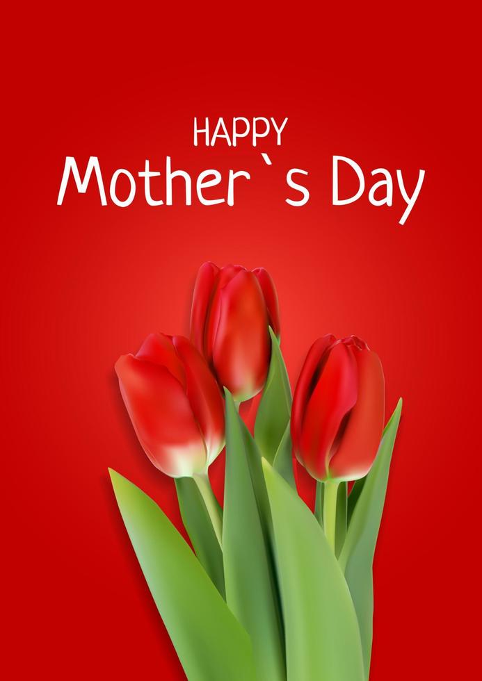 Happy Mother s Day Card with Realistic Tulip Flowers. vector