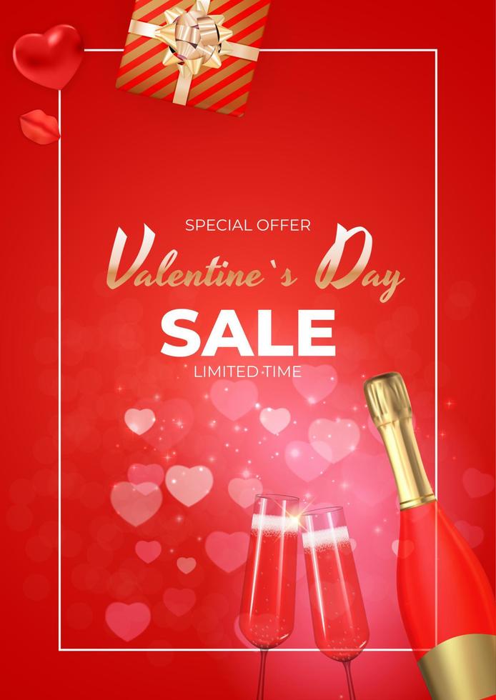 Valentine's Day Holiday Gift Card Background Realistic Design. Template for advertising, web, social media and fashion ads. Poster, flyer, greeting card, header for website Vector Illustration EPS10