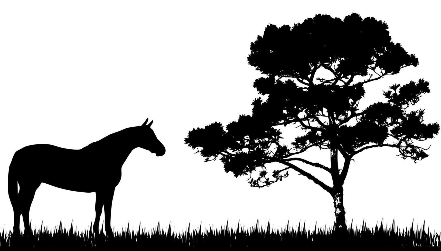 silueta de caballo y arbol vector