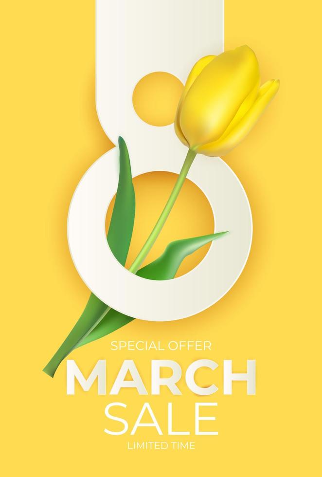 8 March sale banner Background Design. Template for advertising, web, social media and fashion ads. Poster, flyer, greeting card, header for website Vector Illustration. EPS10