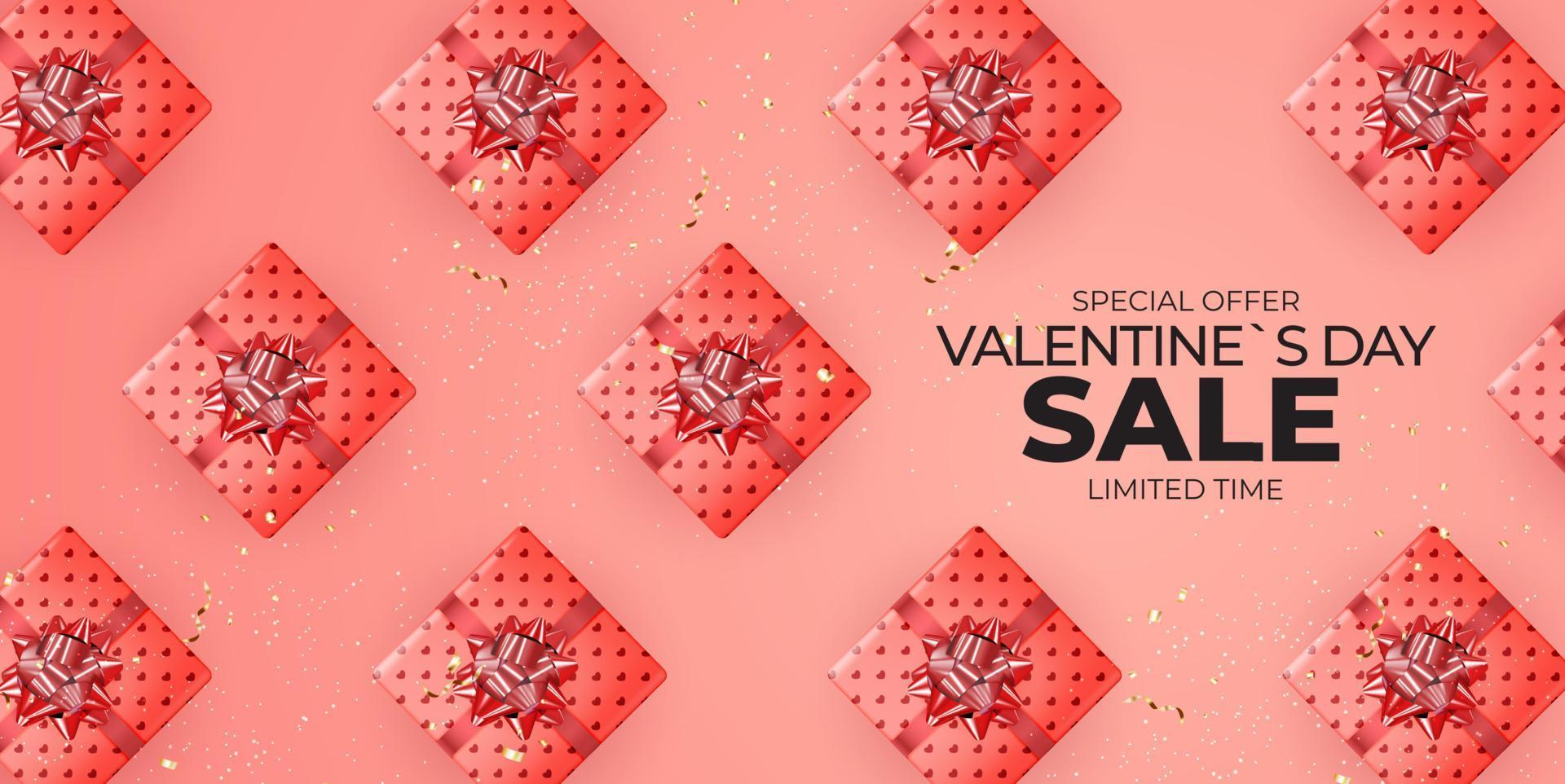 Valentine s Day sale banner Background Design. Template for advertising, web, social media and fashion ads. Horizontal poster, flyer, greeting card, header for website Vector Illustration eps10