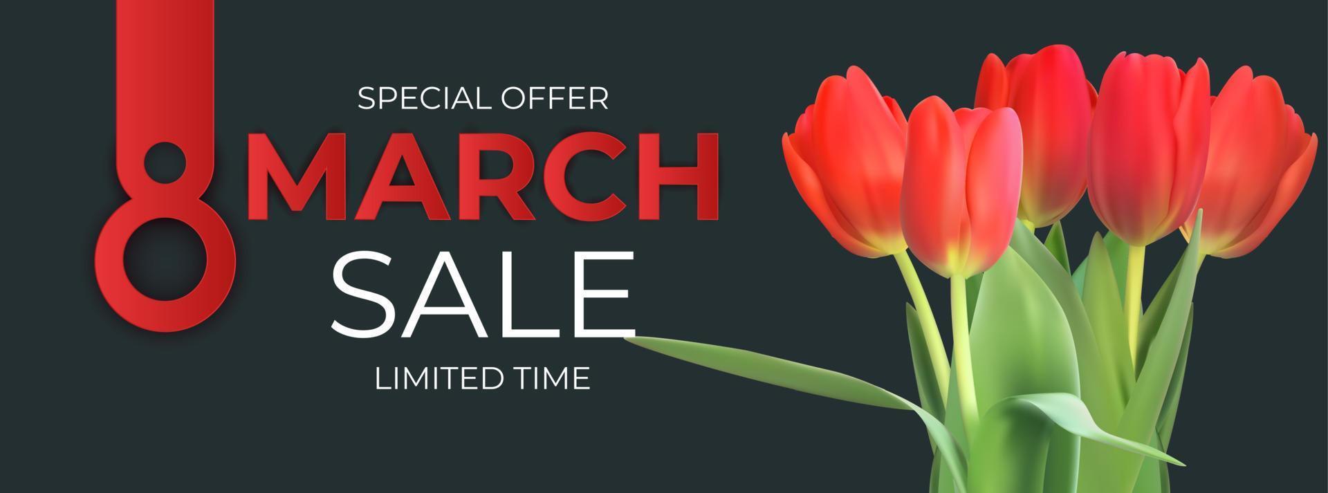 8 March sale banner Background Design. Template for advertising, web, social media and fashion ads. Poster, flyer, greeting card, header for website Vector Illustration. EPS10