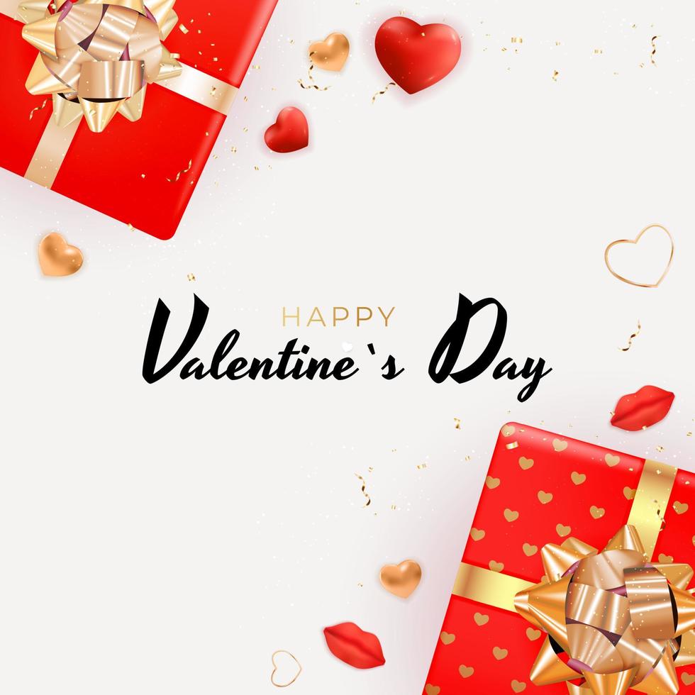Valentine s Day Background Design with Realistic Lips and Hearts.. Template for advertising, web, social media and fashion ads. Poster, flyer, greeting card. Vector Illustration EPS10