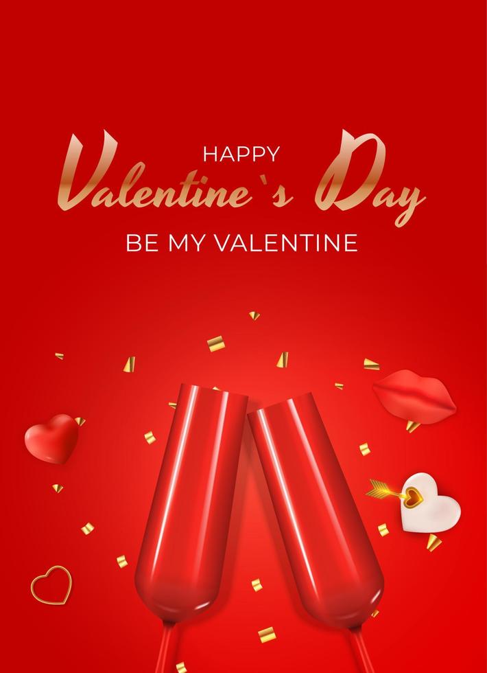 Valentine s Day Holiday Gift Card Background Realistic Design. Template for advertising, web, social media and fashion ads. Poster, flyer, greeting card, header for website Vector Illustration