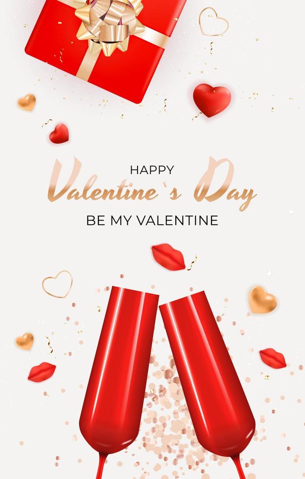 Valentine s Day Holiday Gift Card Background Realistic Design. Template for advertising, web, social media and fashion ads. Poster, flyer, greeting card, header for website Vector Illustration