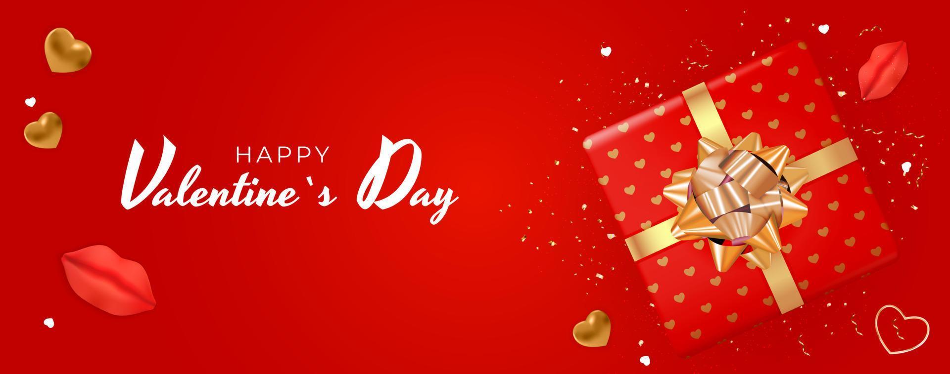 Valentine s Day Background Design with Realistic Lips and Hearts.. Template for advertising, web, social media and fashion ads. Poster, flyer, greeting card. Vector Illustration EPS10