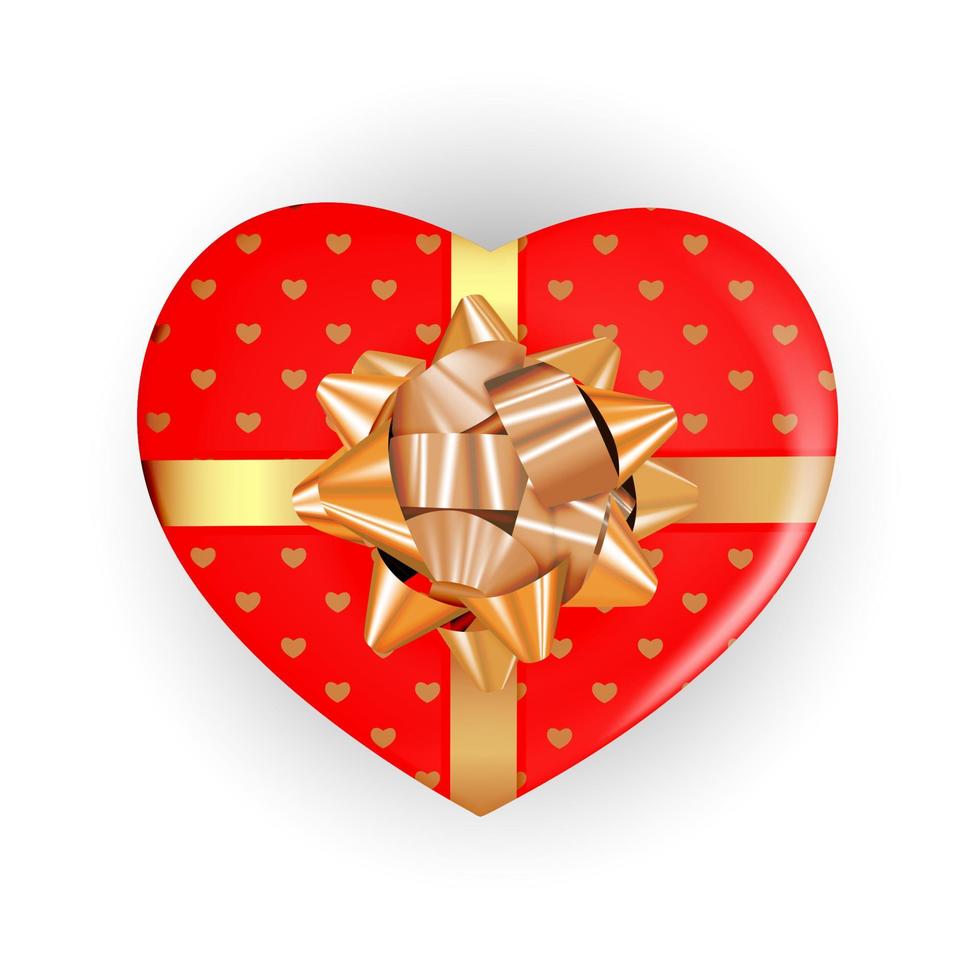 Heart Shaped Box with Bow and Ribbon. 3d realistic design element. Vector Illustration EPS10