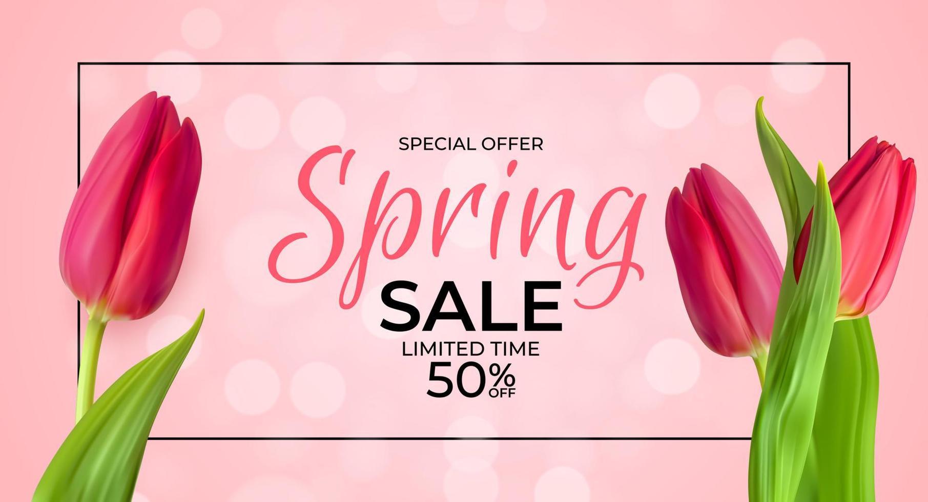 Spring Sale Template Background with realistic Tulip Flower. Vector Illustration