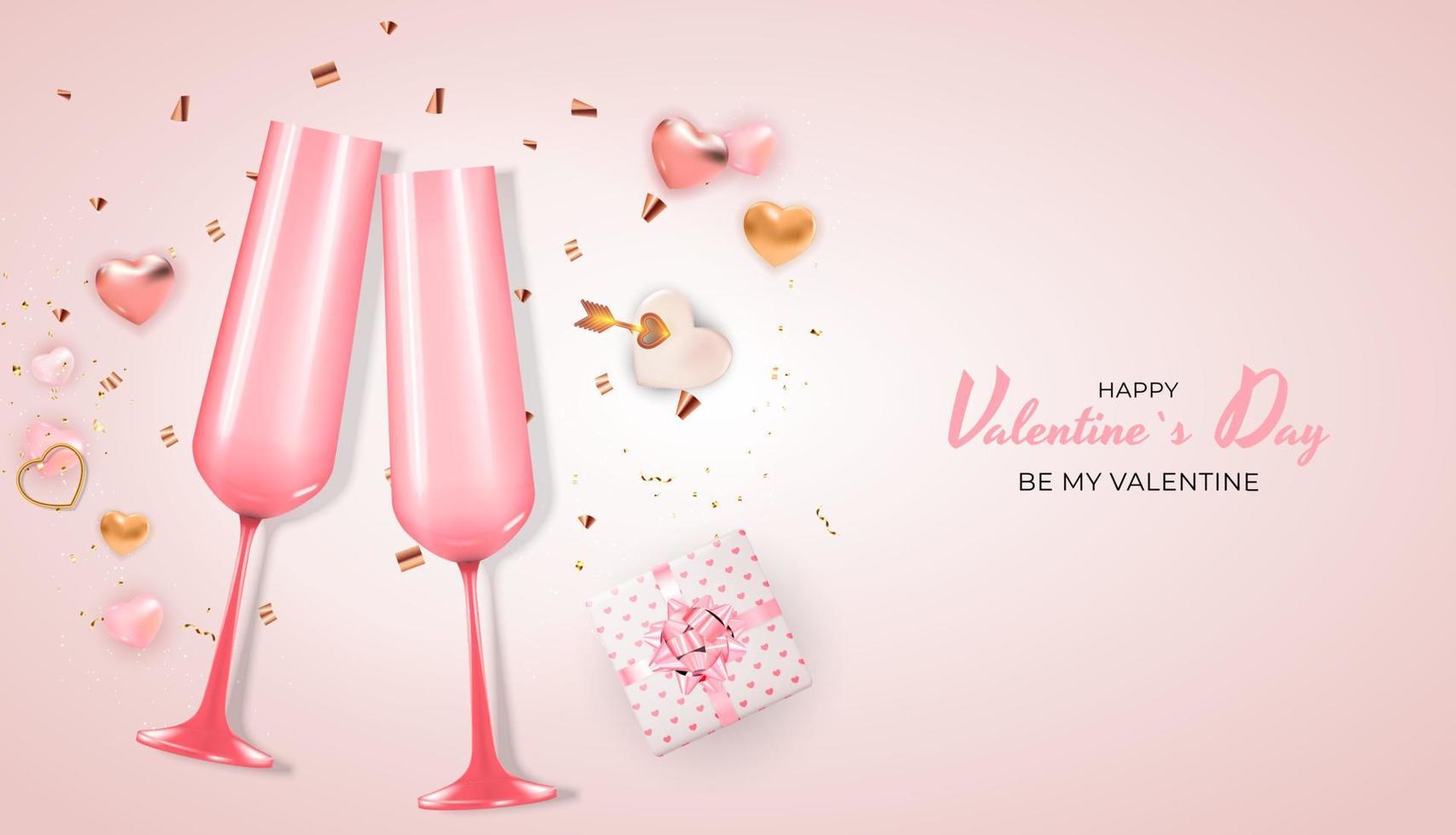 Valentine s Day Holiday Gift Card Background Realistic Design. Template for advertising, web, social media and fashion ads. Poster, flyer, greeting card, header for website Vector Illustration