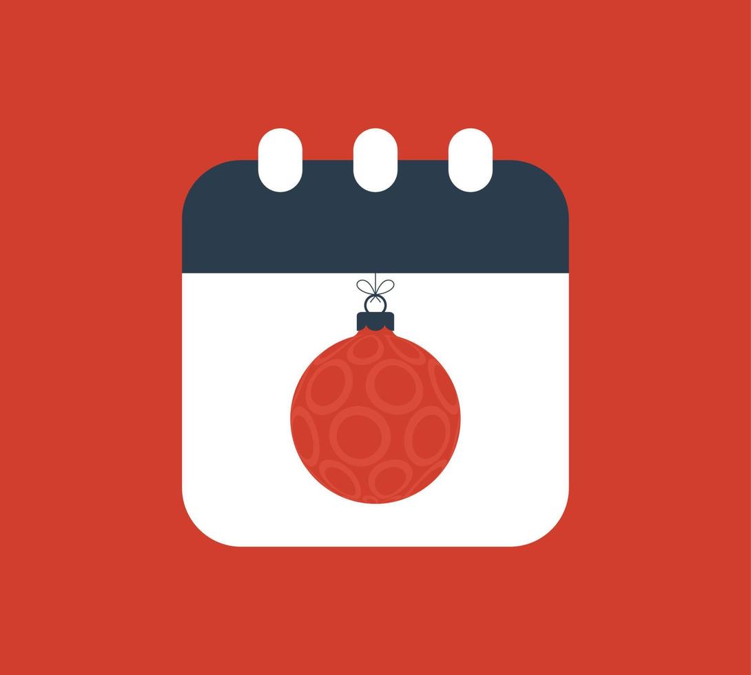 Merry Christmas and happy new year calendar illustration. Simple calendar icon with christmas ball in flat style. Vector illustration