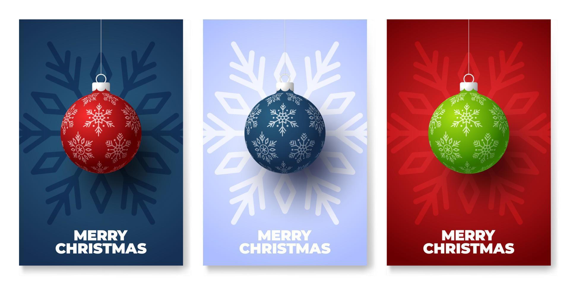 christmas ball simple poster set. Christmas set of backgrounds, greeting cards, web posters, holiday covers. Design with realistic New Year's eve.Vector illustration vector