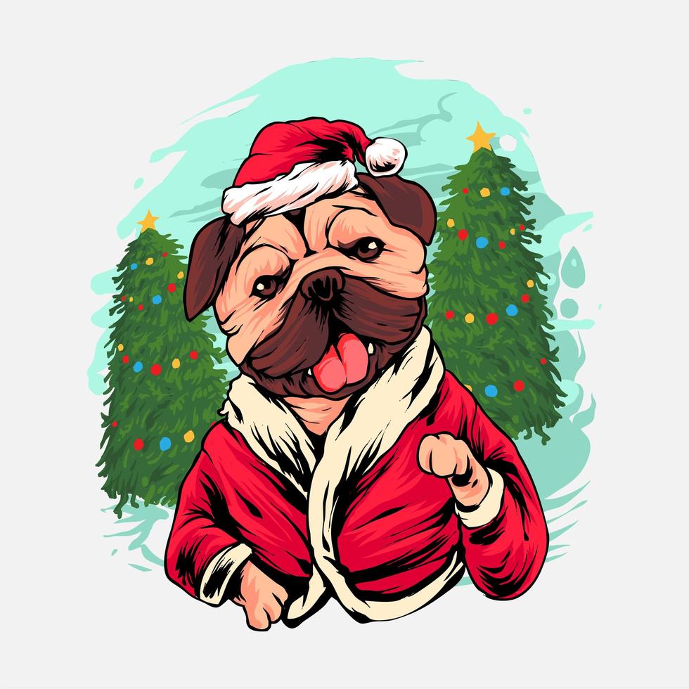 ilustración de navidad de perro pug vector