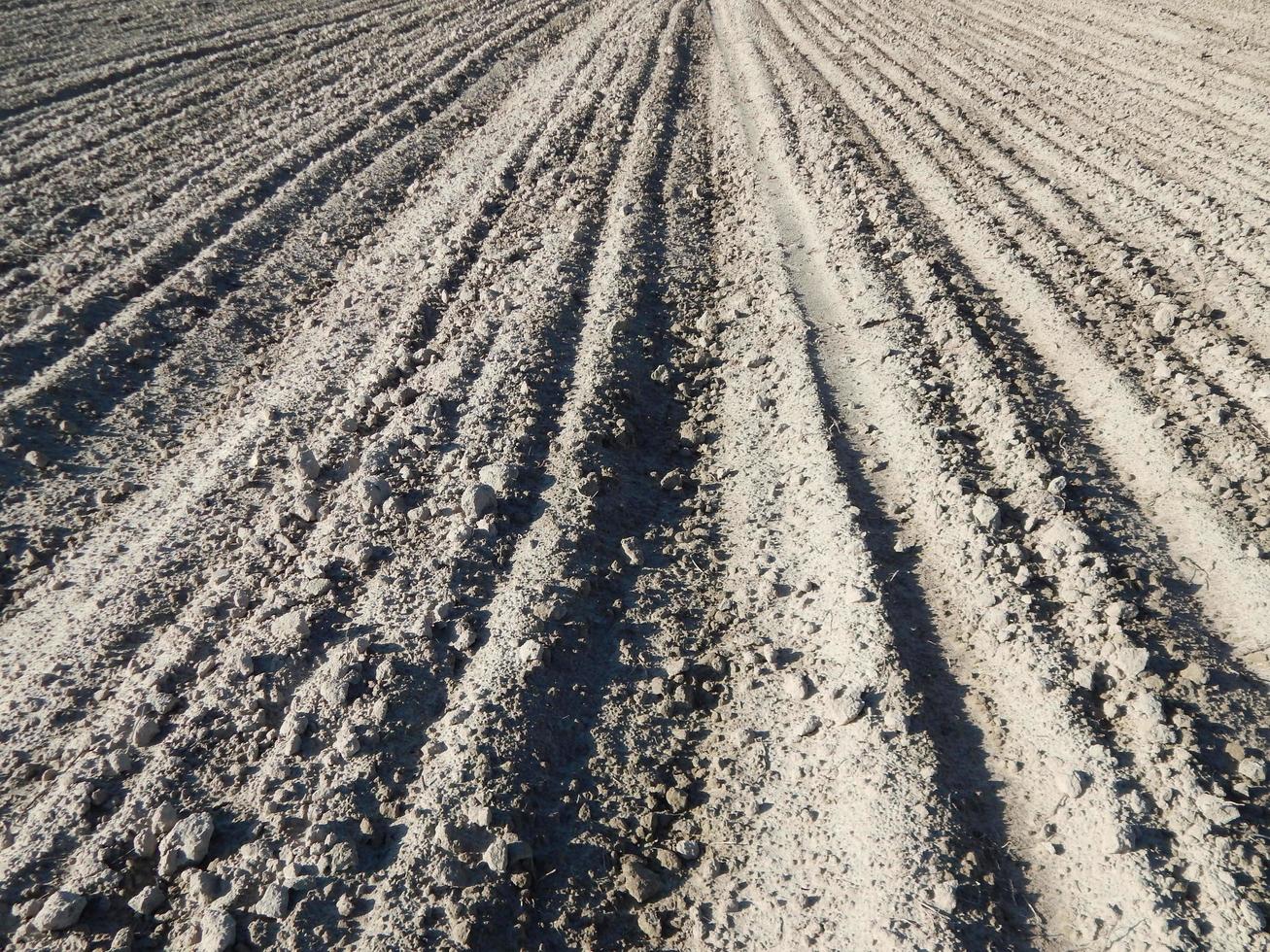 Tractor plowed field and arable land photo