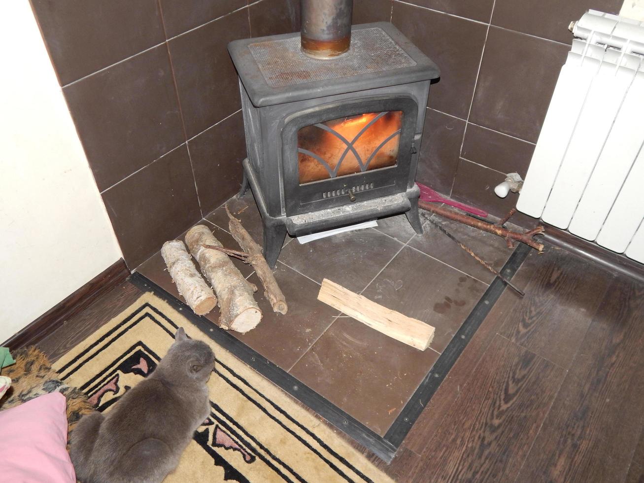 instalación de una estufa de leña, chimenea foto