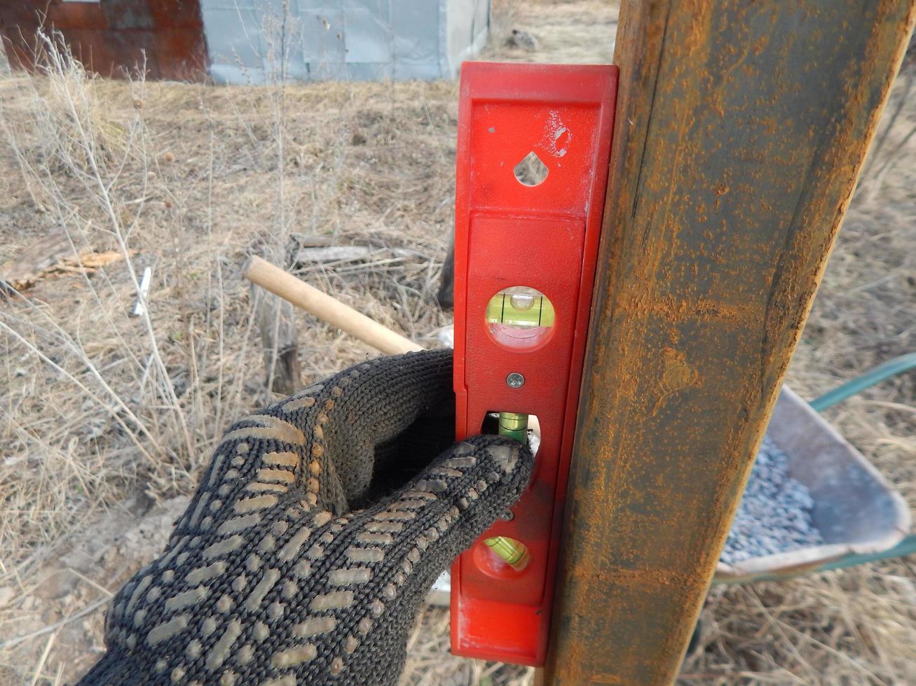 Construction work and tools on the garden photo