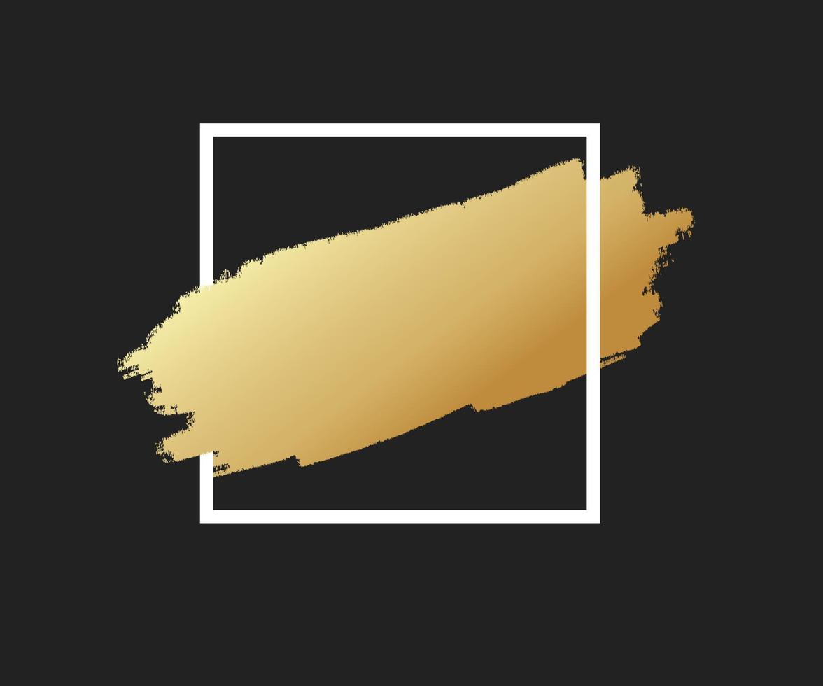 Gold brush stroke in the frame. Gold shiny grunge texture. Dirty design element, box, frame or background for text. Vector Illustration EPS10