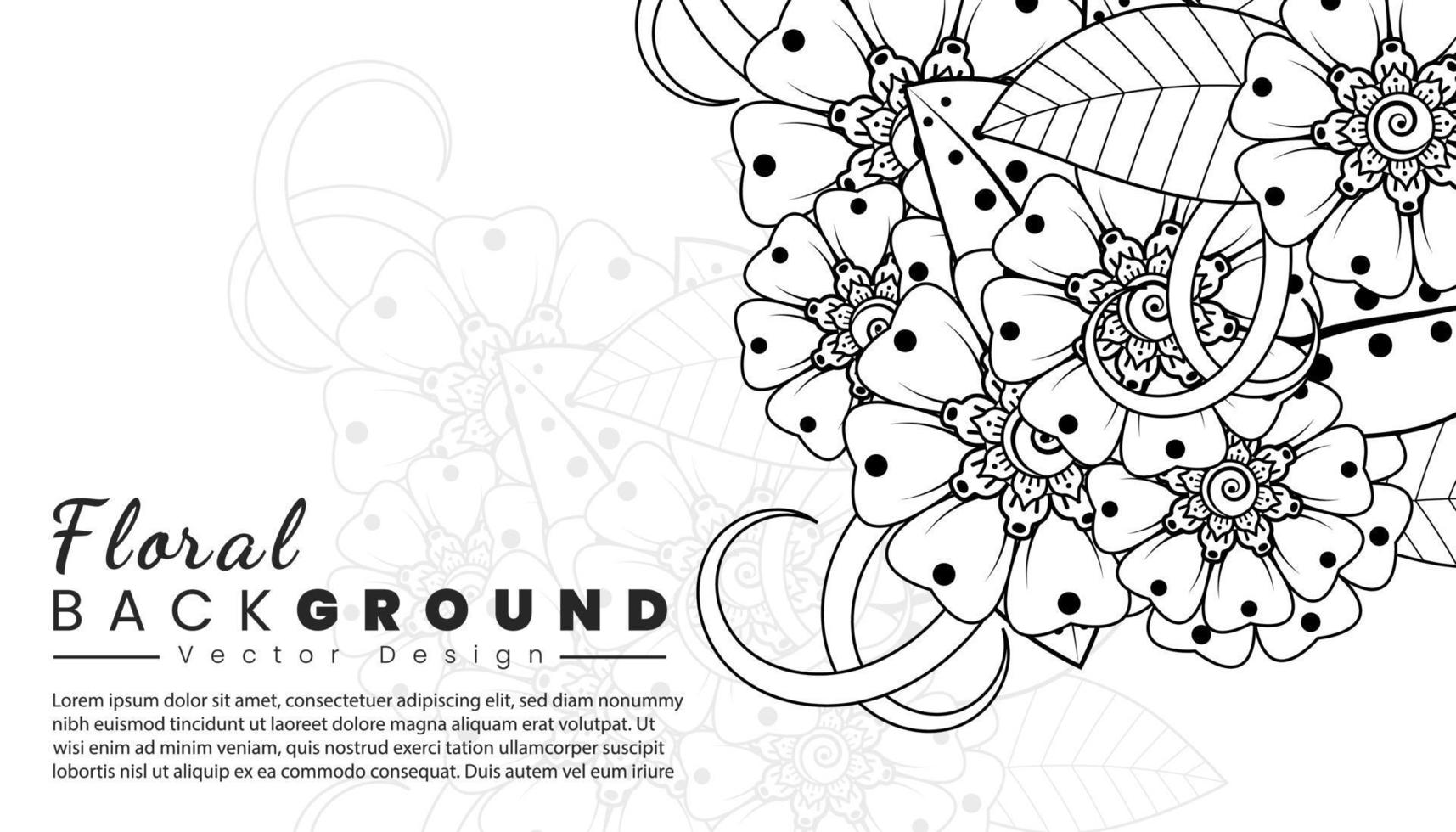 Background with mehndi flowers. Black lines on white background. Banner or card template vector