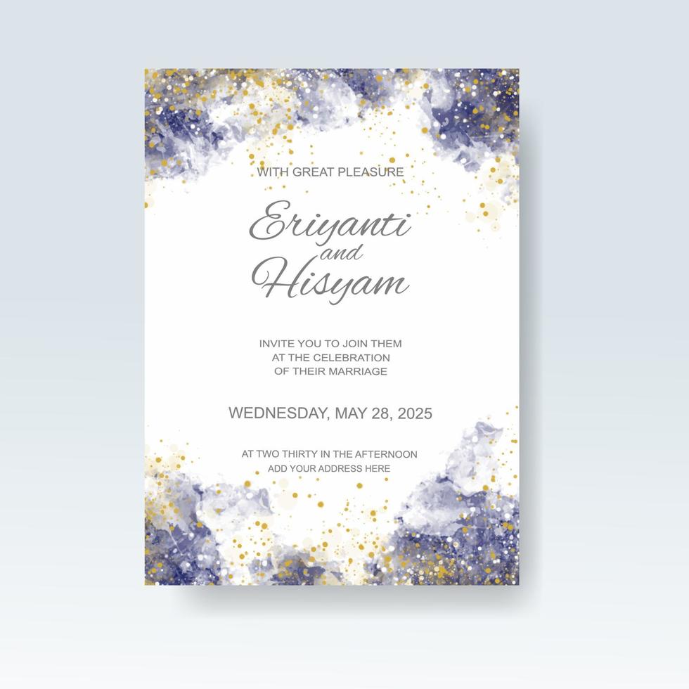 Watercolor wedding invitation card. Beautiful wedding card watercolor with splash. vector