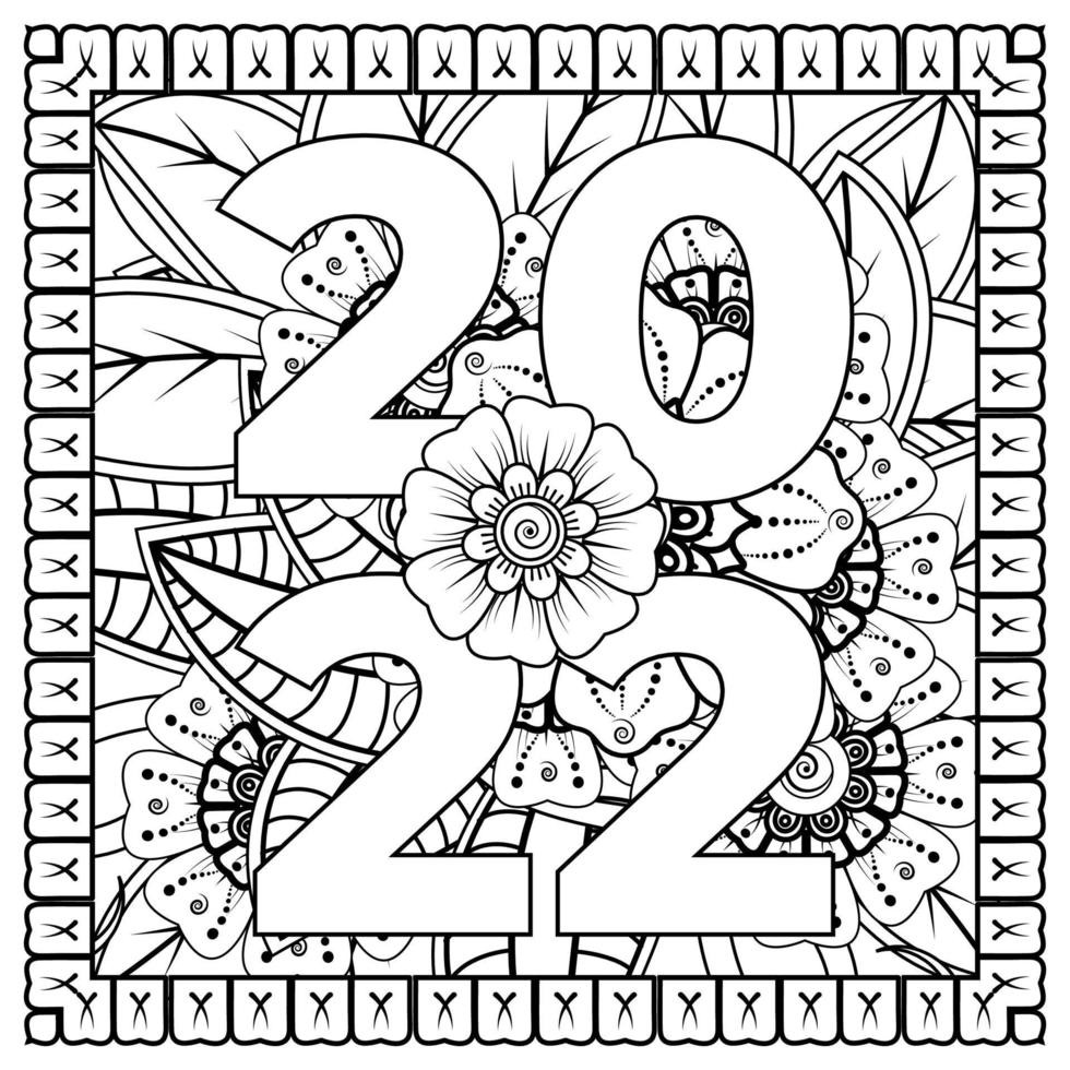 Happy new year 2022 banner or card template with mehndi flower vector