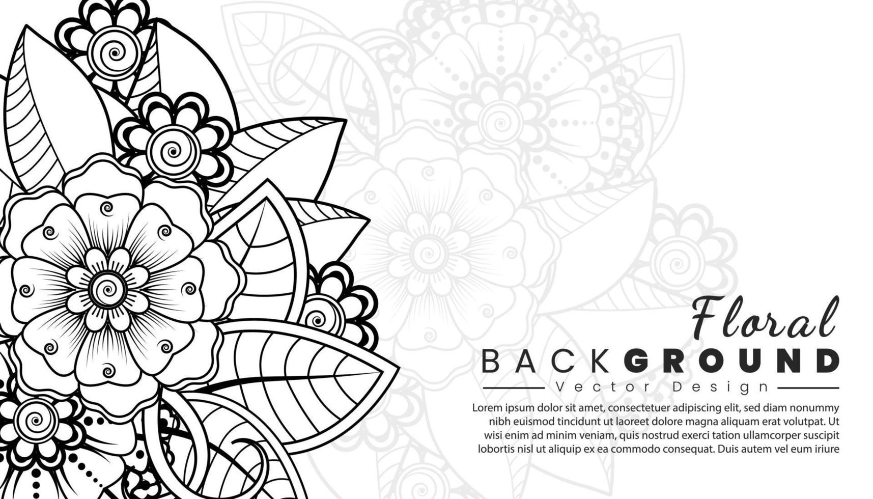 Background with mehndi flowers. Black lines on white background. Banner or card template vector