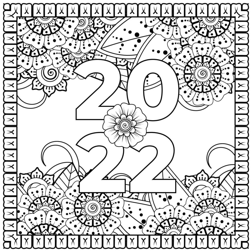 Happy new year 2022 banner or card template with mehndi flower vector