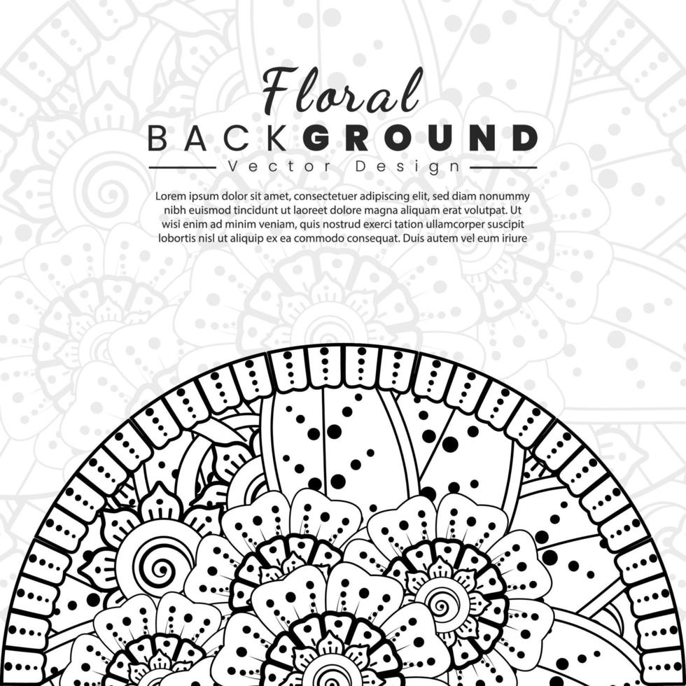 fondo con flores mehndi. líneas negras sobre fondo blanco. banner o plantilla de tarjeta vector