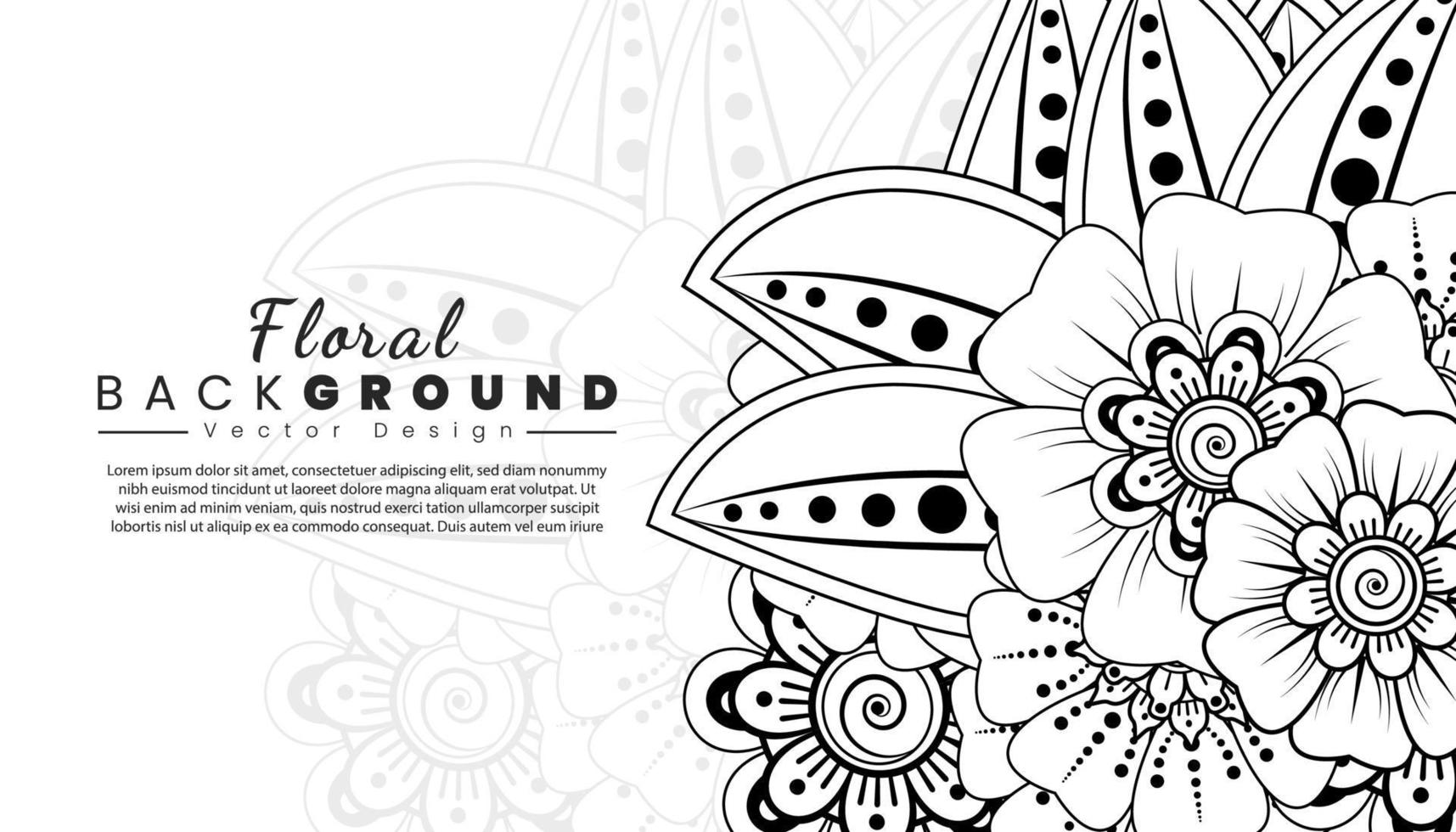 Background with mehndi flowers. Black lines on white background. Banner or card template vector