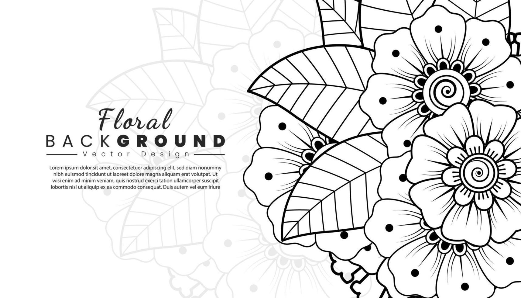 Background with mehndi flowers. Black lines on white background. Banner or card template vector