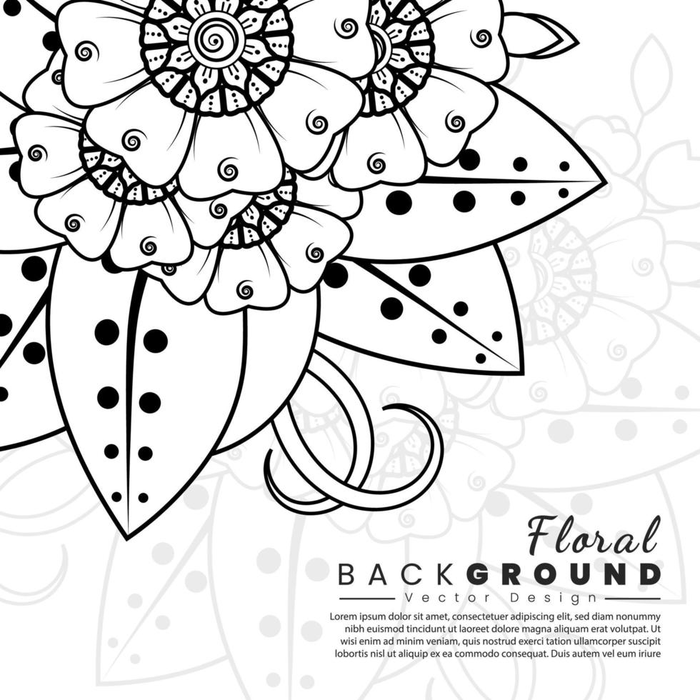 fondo con flores mehndi. líneas negras sobre fondo blanco. banner o plantilla de tarjeta vector