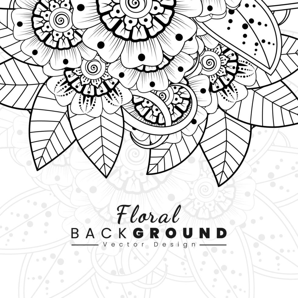 Background with mehndi flowers. Black lines on white background. Banner or card template vector